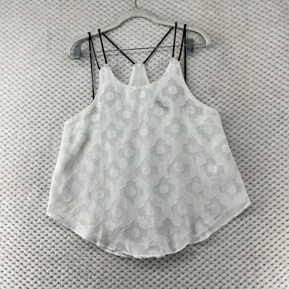 Astr White Tank Top Black Straps Sleeveless Casual Blouse Sheer Fairy Boho Flowy